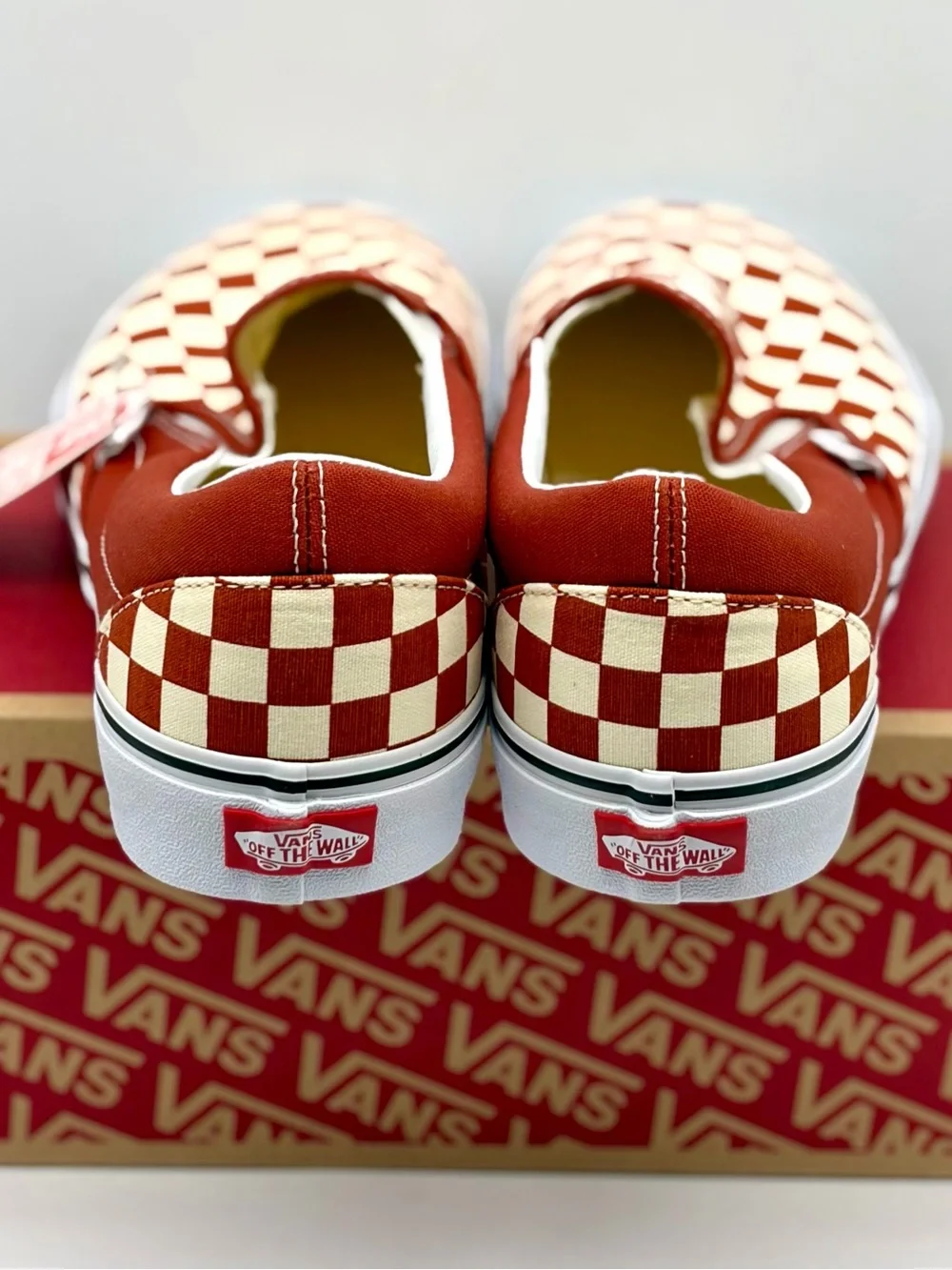 Vans Slip-On Checkerboard Sneakers - Rust & Cream Women’s 7
